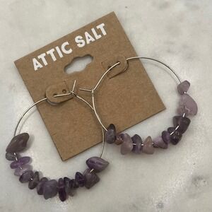 Amethyst Hoop Earrings Gemstone Chips Purple Attic Salt Silver Tone New Jewelry